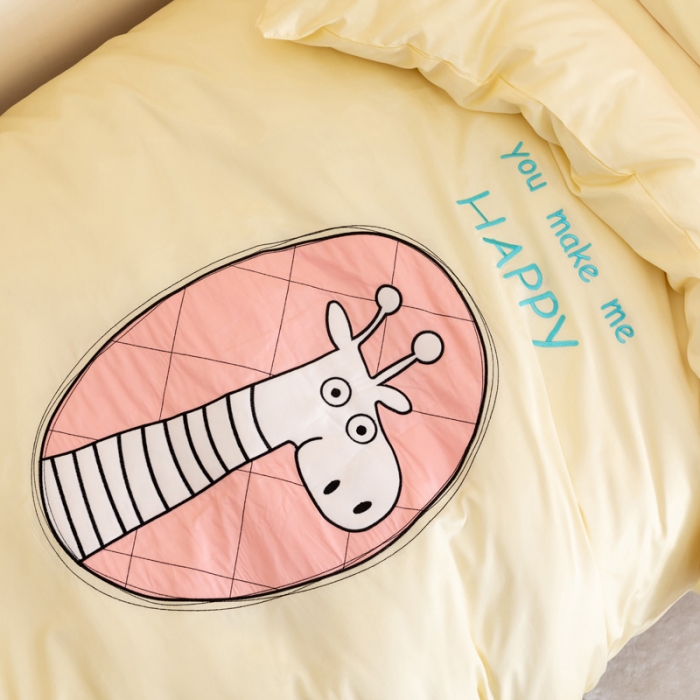 91家纺网 家纺一手货源 找家纺 喜多兔2022新60s长绒棉纯棉幼儿园三件套 黄色微笑小鹿鹿