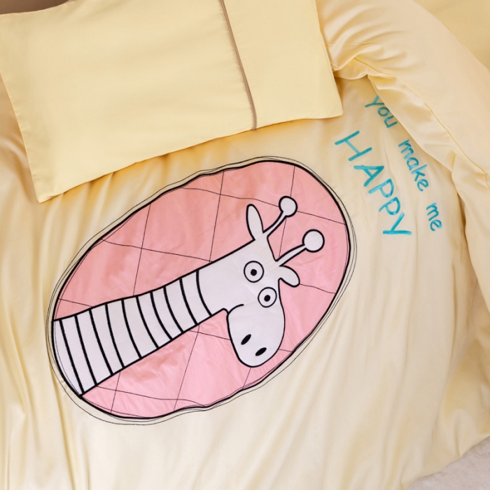 91家纺网 家纺一手货源 找家纺 喜多兔2022新60s长绒棉纯棉幼儿园三件套 黄色微笑小鹿鹿