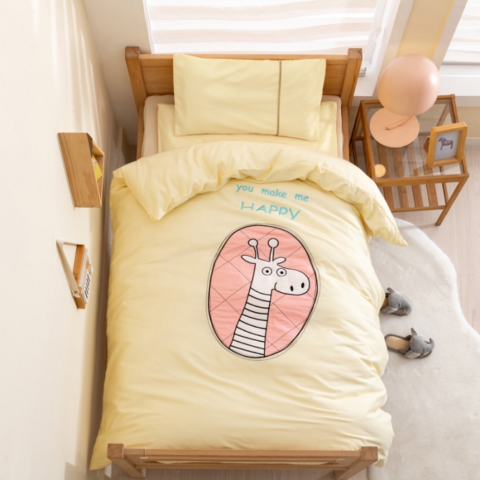 91家纺网 家纺一手货源 找家纺 喜多兔2022新60s长绒棉纯棉幼儿园三件套 黄色微笑小鹿鹿