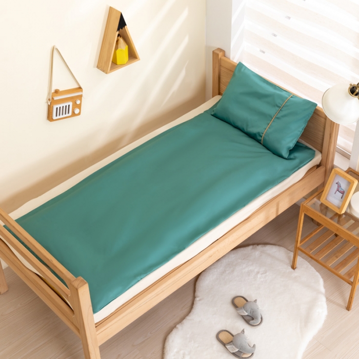 91家纺网 家纺一手货源 找家纺 喜多兔2022新60s长绒棉纯棉幼儿园三件套-绿色微笑小小喵