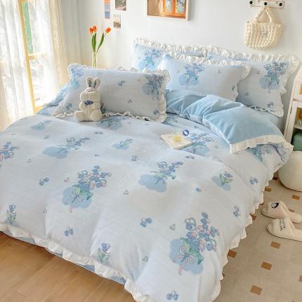 91家纺网 家纺一手货源 找家纺 总呗旺鹿2022新ykk拉链荷叶边牛奶绒四件套法莱绒直播爆款