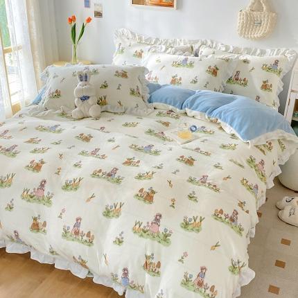 91家纺网 家纺一手货源 找家纺 总呗旺鹿2022新ykk拉链荷叶边牛奶绒四件套法莱绒直播爆款