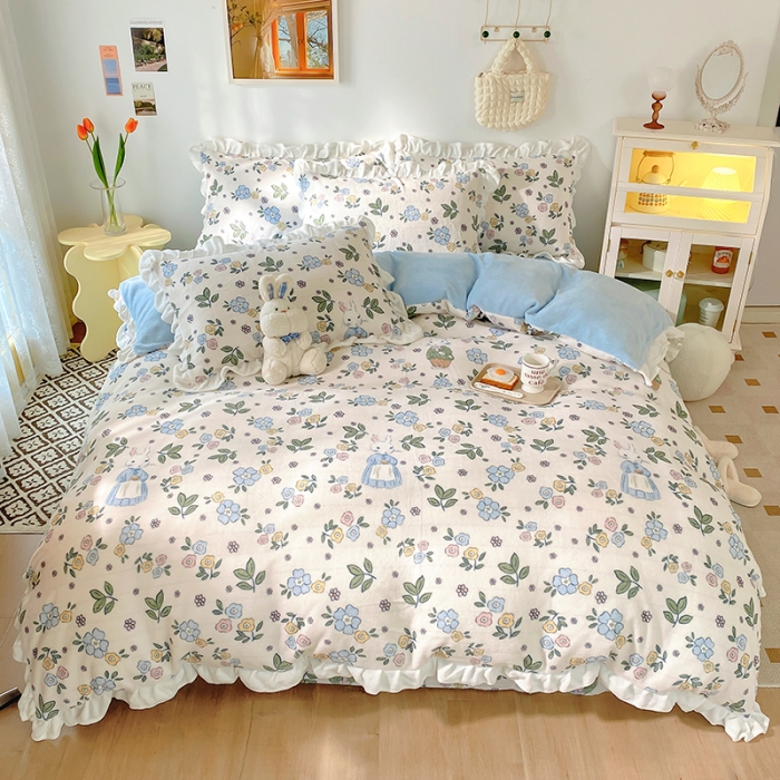 91家纺网 家纺一手货源 找家纺 总呗旺鹿2022新ykk拉链荷叶边牛奶绒四件套法莱绒直播爆款