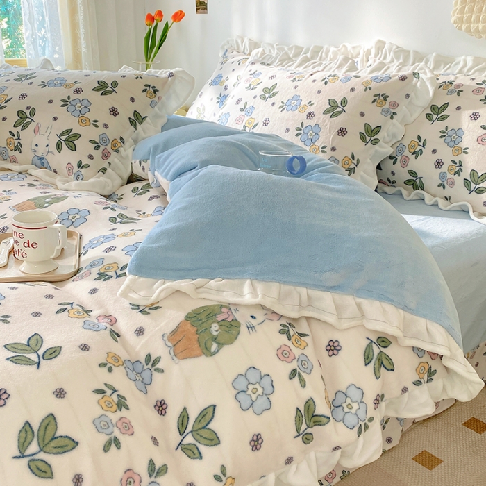 91家纺网 家纺一手货源 找家纺 总呗旺鹿2022新ykk拉链荷叶边牛奶绒四件套法莱绒直播爆款