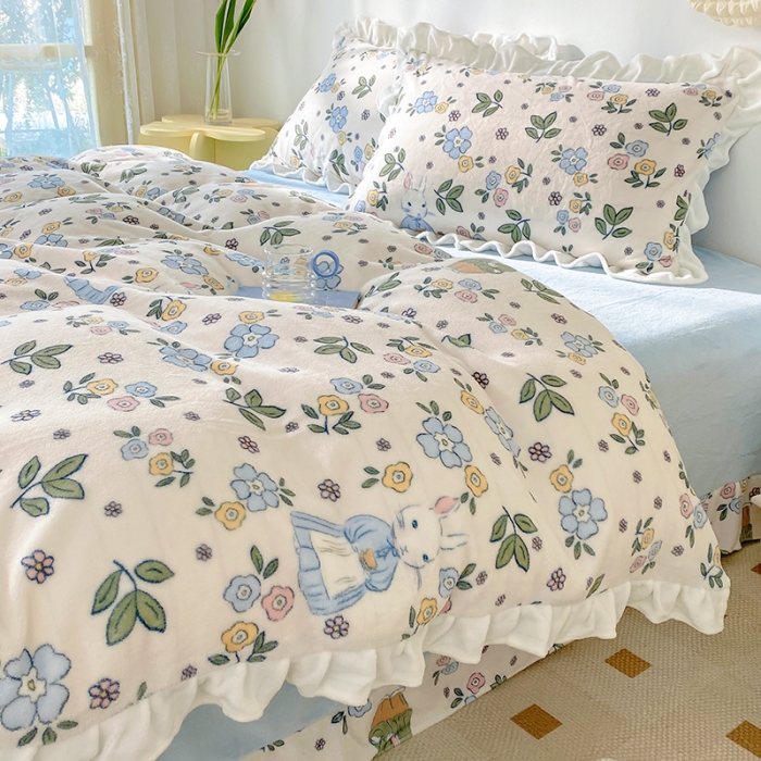 91家纺网 家纺一手货源 找家纺 总呗旺鹿2022新ykk拉链荷叶边牛奶绒四件套法莱绒直播爆款