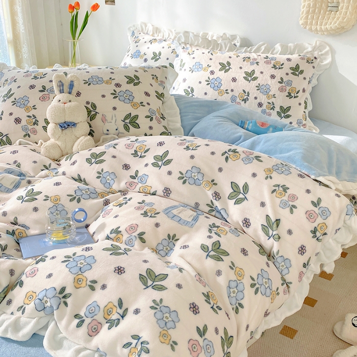 91家纺网 家纺一手货源 找家纺 总呗旺鹿2022新ykk拉链荷叶边牛奶绒四件套法莱绒直播爆款