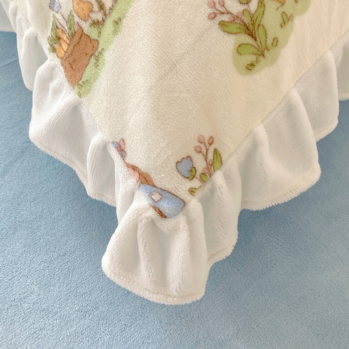 91家纺网 家纺一手货源 找家纺 呗旺鹿2022ykk拉链荷叶边印花牛奶绒四件套法莱绒 后花园