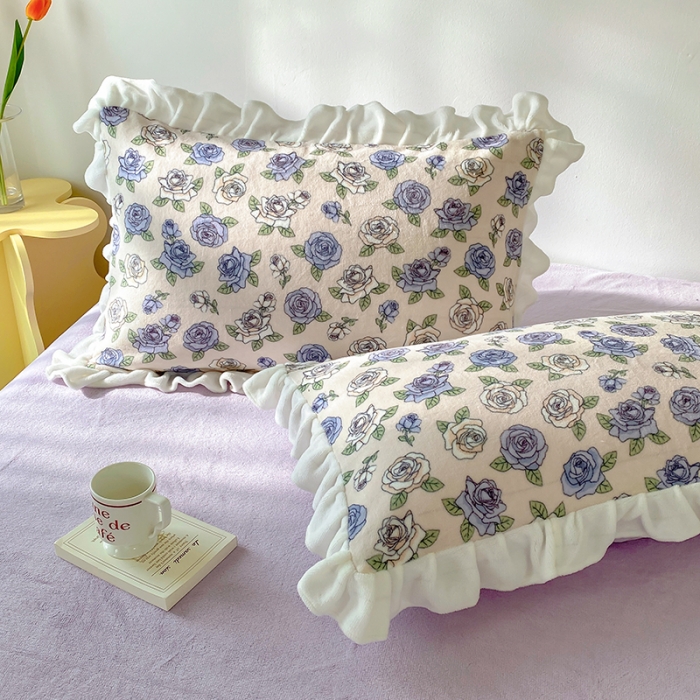 91家纺网 家纺一手货源 找家纺 呗旺鹿2022ykk拉链荷叶边印花牛奶绒四件套法莱绒花田玫瑰