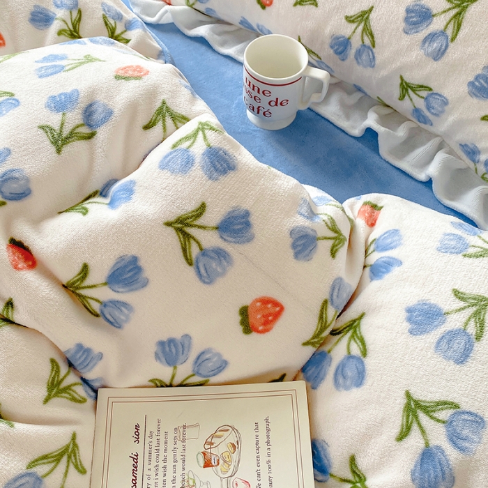 91家纺网 家纺一手货源 找家纺 呗旺鹿2022新ykk拉链荷叶边印花牛奶绒四件套法莱绒 偏爱