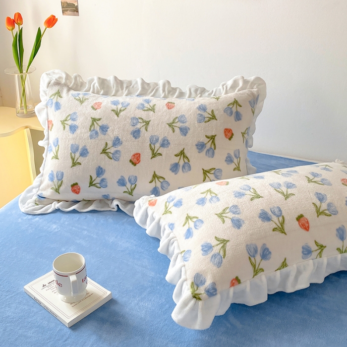 91家纺网 家纺一手货源 找家纺 呗旺鹿2022新ykk拉链荷叶边印花牛奶绒四件套法莱绒 偏爱