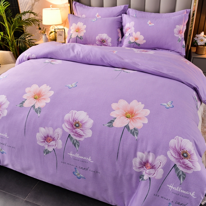 91家纺网 家纺一手货源 找家纺 润淳 2025全棉磨毛套件单品系列 加厚磨毛单床单春江花月紫