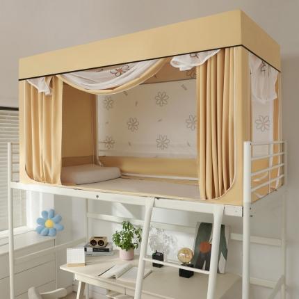 91家纺网 家纺一手货源 找家纺 夏彩新款学生数码铁艺烤漆支架（带风扇杆）遮光一体式蚊帐 夏日樱花(带遮光帘)