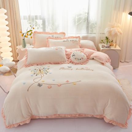 91家纺网 家纺一手货源 找家纺 （总）恋佳居 2023新款加厚牛奶绒荷叶边毛巾绣四件套