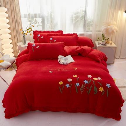 91家纺网 家纺一手货源 找家纺 （总）恋佳居 2023新款加厚牛奶绒荷叶边毛巾绣四件套