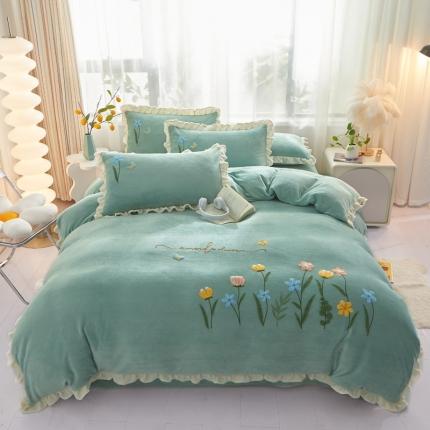 91家纺网 家纺一手货源 找家纺 （总）恋佳居 2023新款加厚牛奶绒荷叶边毛巾绣四件套