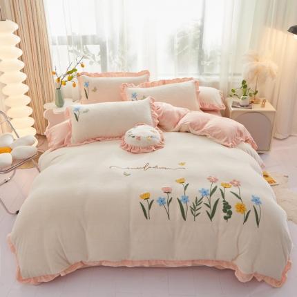 91家纺网 家纺一手货源 找家纺 （总）恋佳居 2023新款加厚牛奶绒荷叶边毛巾绣四件套