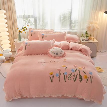 91家纺网 家纺一手货源 找家纺 （总）恋佳居 2023新款加厚牛奶绒荷叶边毛巾绣四件套