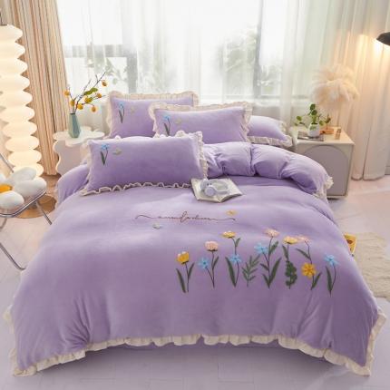 91家纺网 家纺一手货源 找家纺 （总）恋佳居 2023新款加厚牛奶绒荷叶边毛巾绣四件套