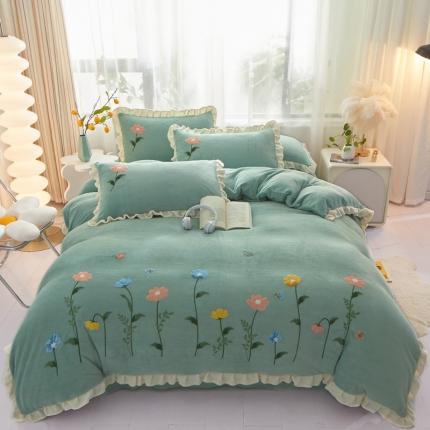 91家纺网 家纺一手货源 找家纺 （总）恋佳居 2023新款加厚牛奶绒荷叶边毛巾绣四件套