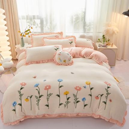 91家纺网 家纺一手货源 找家纺 （总）恋佳居 2023新款加厚牛奶绒荷叶边毛巾绣四件套