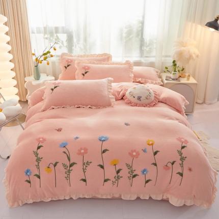 91家纺网 家纺一手货源 找家纺 （总）恋佳居 2023新款加厚牛奶绒荷叶边毛巾绣四件套