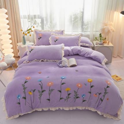 91家纺网 家纺一手货源 找家纺 （总）恋佳居 2023新款加厚牛奶绒荷叶边毛巾绣四件套