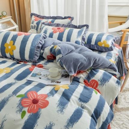 91家纺网 家纺一手货源 找家纺 恋佳居 2023新款加厚8.4斤牛奶绒印花床裙四件套 暗香