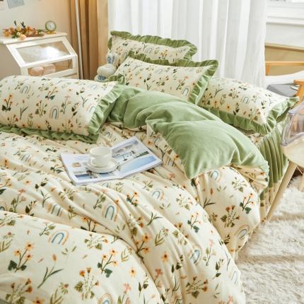 91家纺网 家纺一手货源 找家纺 恋佳居 2023新款加厚8.4斤牛奶绒印花床裙四件套 芳香