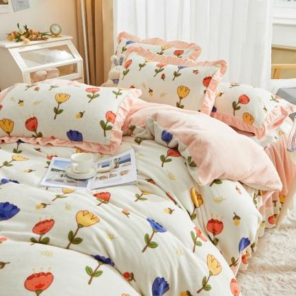 91家纺网 家纺一手货源 找家纺 （总）恋佳居 2023新款加厚8.4斤牛奶绒印花床裙四件套