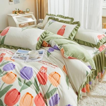 91家纺网 家纺一手货源 找家纺 （总）恋佳居 2023新款加厚8.4斤牛奶绒印花床裙四件套