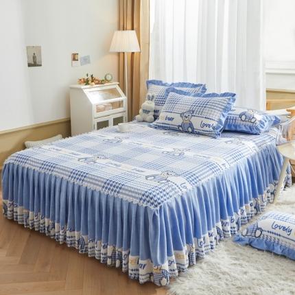 91家纺网 家纺一手货源 找家纺 总恋佳居 2023新款加厚8.4斤牛奶绒印花床裙三件套