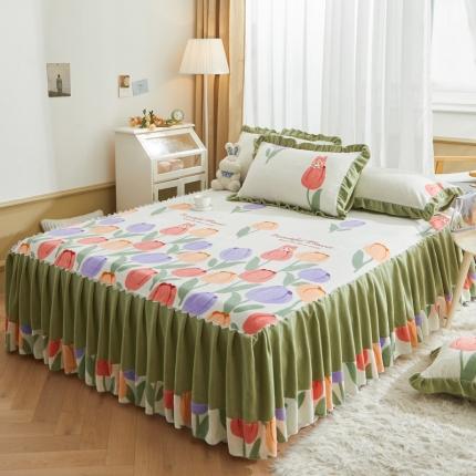 91家纺网 家纺一手货源 找家纺 总恋佳居 2023新款加厚8.4斤牛奶绒印花床裙三件套