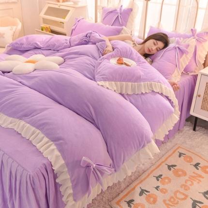 后庭寝室2022新款韩版蝴蝶结牛奶绒四件套 小美好-浅紫