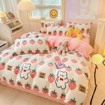 91家纺网 家纺一手货源 找家纺 （总）金爱家 2023新款牛奶绒小清新四件套