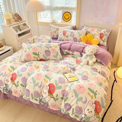 91家纺网 家纺一手货源 找家纺 （总）金爱家 2023新款牛奶绒小清新四件套