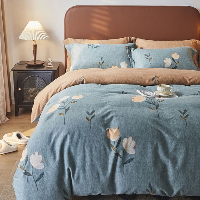 91家纺网 家纺一手货源 找家纺 希文 2022秋冬新品全棉生态磨毛四件套 倾心-绿