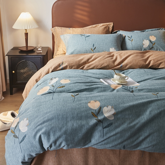 91家纺网 家纺一手货源 找家纺 希文 2022秋冬新品全棉生态磨毛四件套 倾心-绿