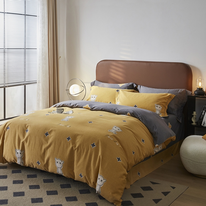 91家纺网 家纺一手货源 找家纺 希文 2022秋冬新品全棉生态磨毛四件套 淘气熊-黄