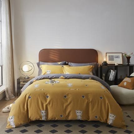 希文 2022秋冬新品全棉生态磨毛四件套 淘气熊-黄