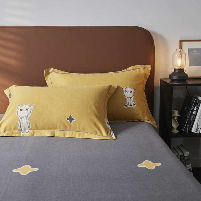 91家纺网 家纺一手货源 找家纺 希文 2022秋冬新品全棉生态磨毛四件套 淘气熊-黄