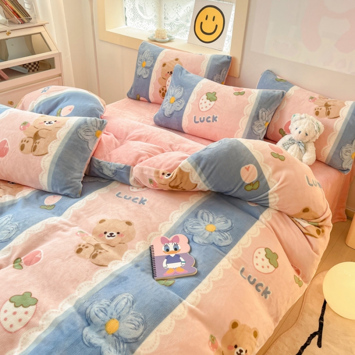 91家纺网 家纺一手货源 找家纺 金爱家 2023新款牛奶绒小清新四件套 多多