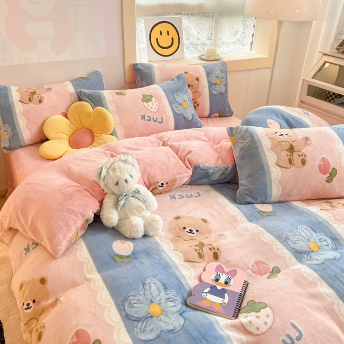 91家纺网 家纺一手货源 找家纺 金爱家 2023新款牛奶绒小清新四件套 多多