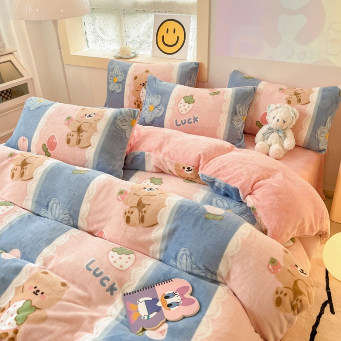 91家纺网 家纺一手货源 找家纺 金爱家 2023新款牛奶绒小清新四件套 多多