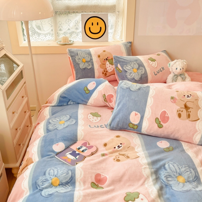 91家纺网 家纺一手货源 找家纺 金爱家 2023新款牛奶绒小清新四件套 多多