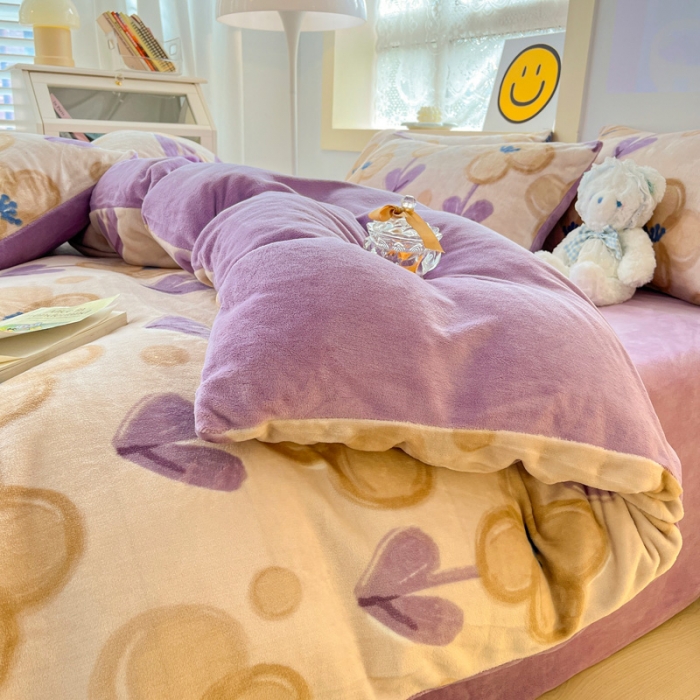 91家纺网 家纺一手货源 找家纺 金爱家 2023新款牛奶绒小清新四件套 花仙子