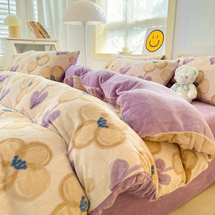 91家纺网 家纺一手货源 找家纺 金爱家 2023新款牛奶绒小清新四件套 花仙子