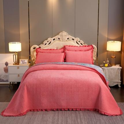 晶缦 2022新款纯色小花边牛奶绒床盖三件套 暖馨-豆沙
