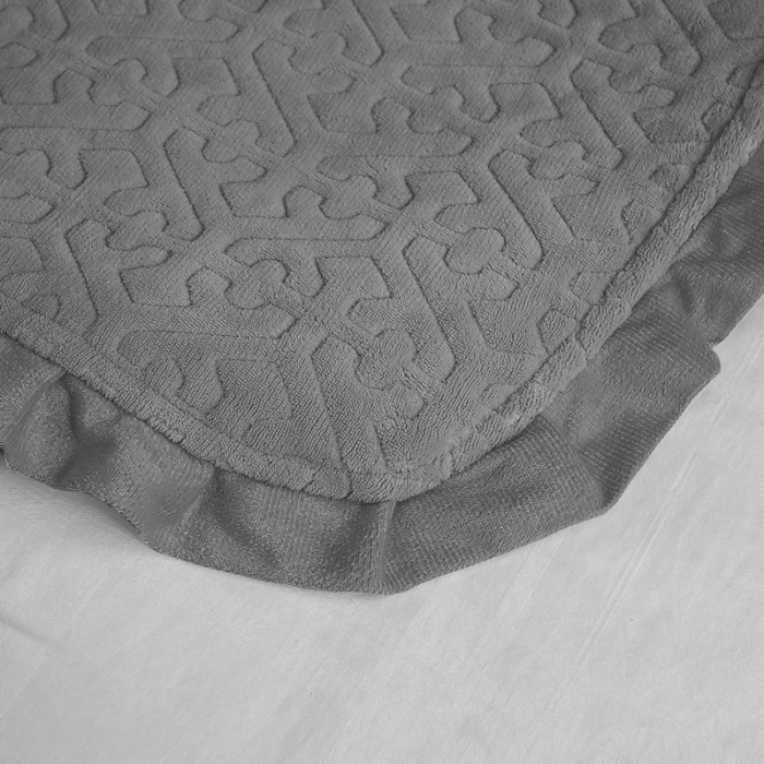 91家纺网 家纺一手货源 找家纺 晶缦 2022新款纯色小花边牛奶绒床盖三件套 暖馨-深灰