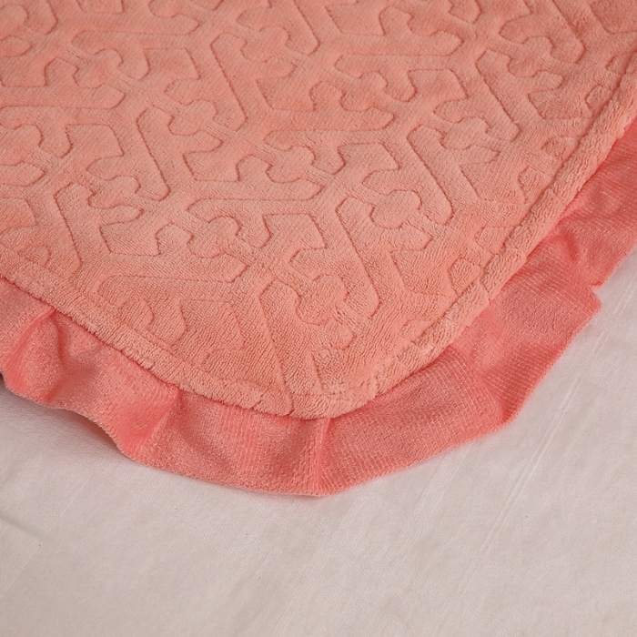 91家纺网 家纺一手货源 找家纺 晶缦 2022新款纯色小花边牛奶绒床盖三件套 暖馨-玉色