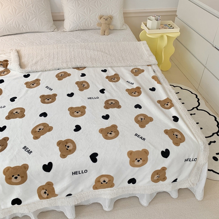 91家纺网 家纺一手货源 找家纺 澳萝拉 2022新款牛奶绒羊羔绒毛毯 布偶熊-白